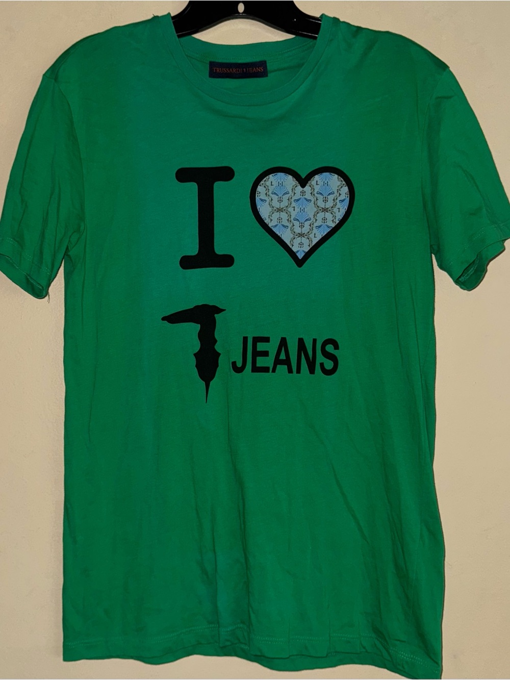 Trussardi Jeans I Heart / Love Graphic Green T Shirt Size S